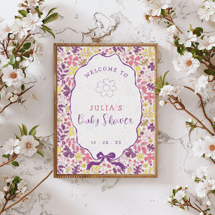 Póster Flores Silvestres de Lazo Rosa Púrpura Baño de Beb