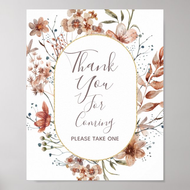 Póster Flores Silvestres de Otoño Gracias por venir Letre (Frente)