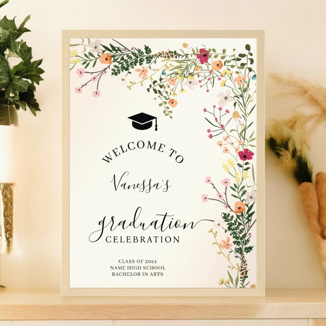 Póster Flores silvestres de pradera bohemias reciben grad (Bohemian meadow wildflowers welcome graduation poster)