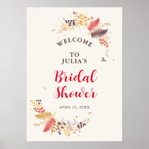 Póster Flores silvestres del bosque helechos hongos folla