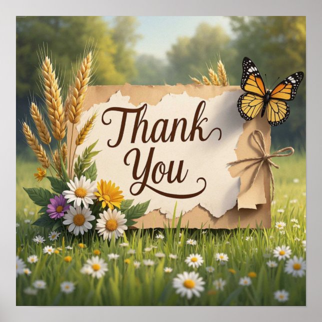 Póster Flores silvestres dibujadas a mano, tallos de trig (Frente)