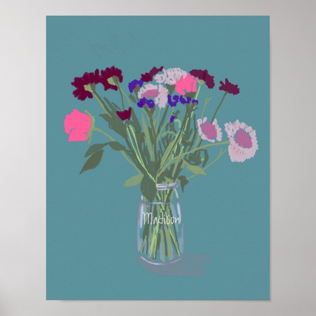 Póster Flores silvestres dulces de Boho de bonito +Nombre (Frente)