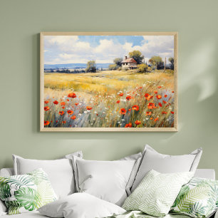 Póster Flores silvestres en campo rural de granja rústica