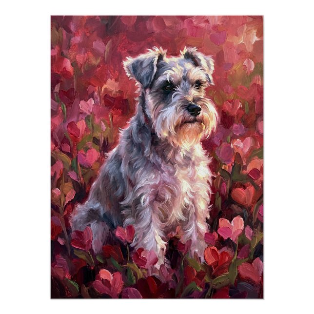 Póster Flores silvestres en forma de corazón de Schnauzer (Anverso)