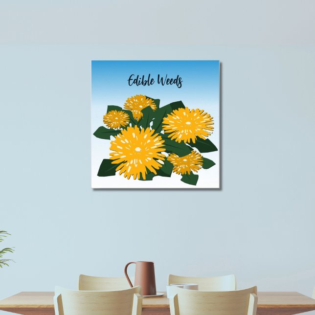 Póster Flores silvestres estilizadas Amarillo Diente de L (Stylized Wildflower Yellow Dandelion Edible Weeds Poster)
