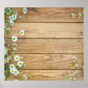 Póster Flores silvestres, hierbas: fondo de madera.