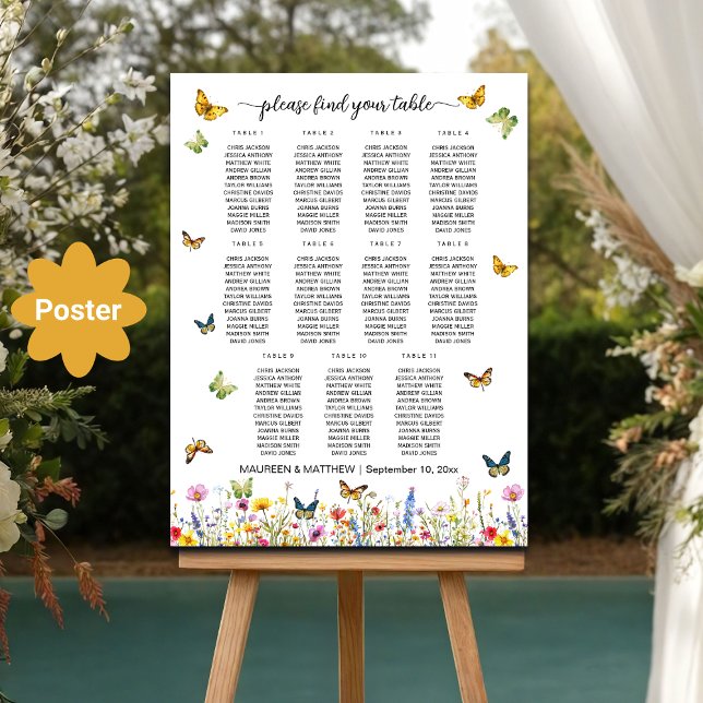 Póster Flores silvestres mariposas 11 mesas Boda asientos (Subido por el creador)