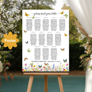 Póster Flores silvestres mariposas 12 mesas Boda asientos