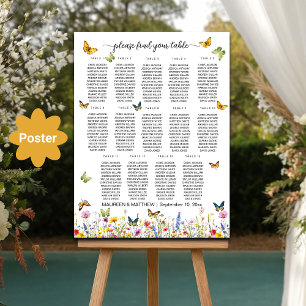 Póster Flores silvestres mariposas 14 mesas Boda asientos