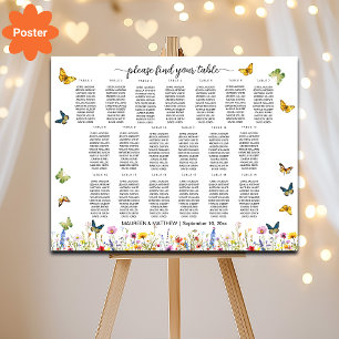 Póster Flores silvestres mariposas 19 mesas Boda asientos