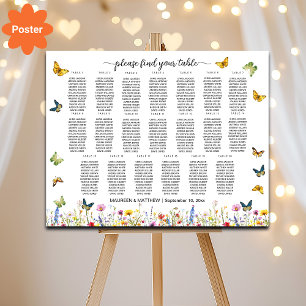 Póster Flores silvestres mariposas 20 mesas Boda asiento