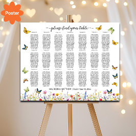 Póster Flores silvestres mariposas 21 mesas Boda asiento