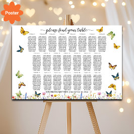 Póster Flores silvestres mariposas 22 mesas Boda asiento
