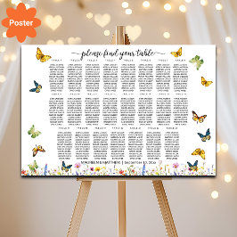 Póster Flores silvestres mariposas 23 mesas Boda asiento