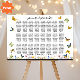 Póster Flores silvestres mariposas 24 mesas Boda asiento