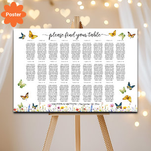 Póster Flores silvestres mariposas 25 mesas Boda asiento