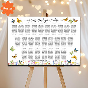 Póster Flores silvestres mariposas 26 mesas Boda asiento