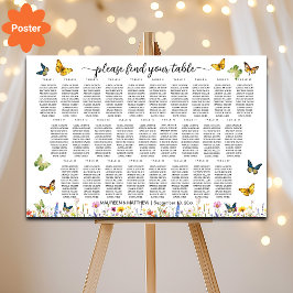 Póster Flores silvestres mariposas 27 mesas Boda asiento