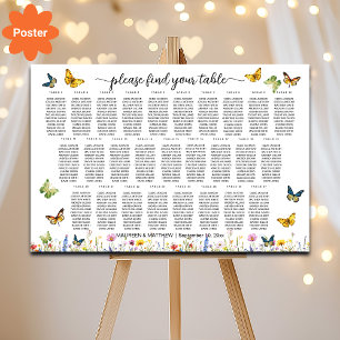 Póster Flores silvestres mariposas 27 mesas Boda asiento