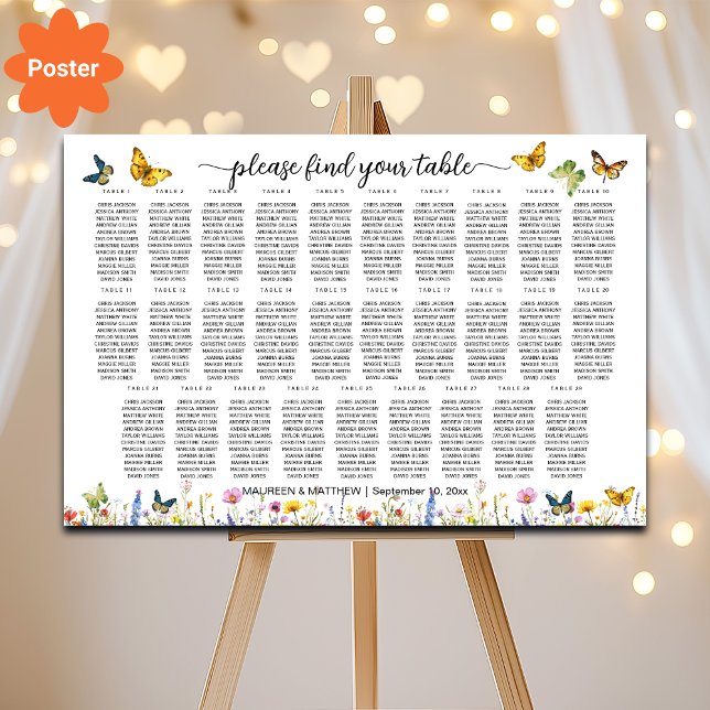 Póster Flores silvestres mariposas 29 mesas Boda asientos (Subido por el creador)
