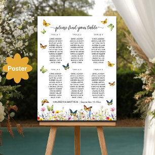 Póster Flores silvestres Mariposas 6 Mesas Bodas Asientos