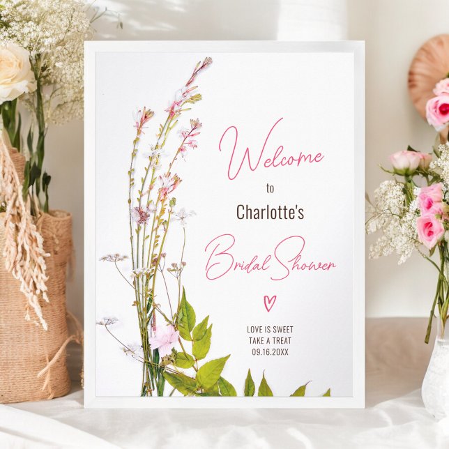 Póster Flores silvestres modernas escritura de escritura  (Modern wild flowers script bridal shower welcome poster)