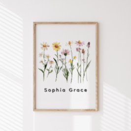 Póster Flores silvestres nombre personalizado minimalista