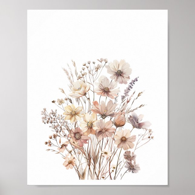 Póster Flores silvestres Pastel Boho Flores acuarela Flor (Frente)