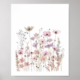 Póster Flores silvestres Pastel Boho Flores acuarela Flor