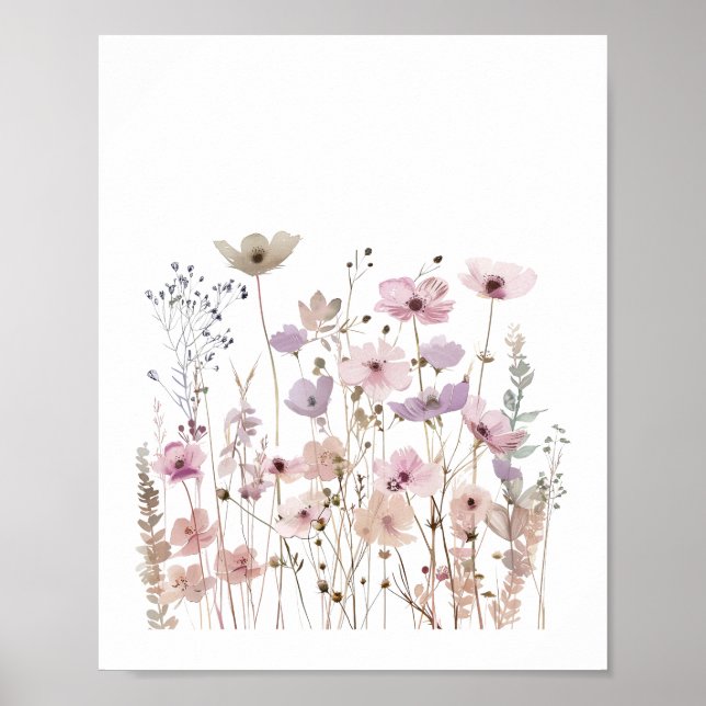Póster Flores silvestres Pastel Boho Flores acuarela Flor (Frente)