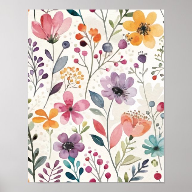 Póster Flores silvestres Patrón de Floral Whimsical (Frente)