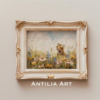 Póster Flores silvestres praderas pintando animal salvaje