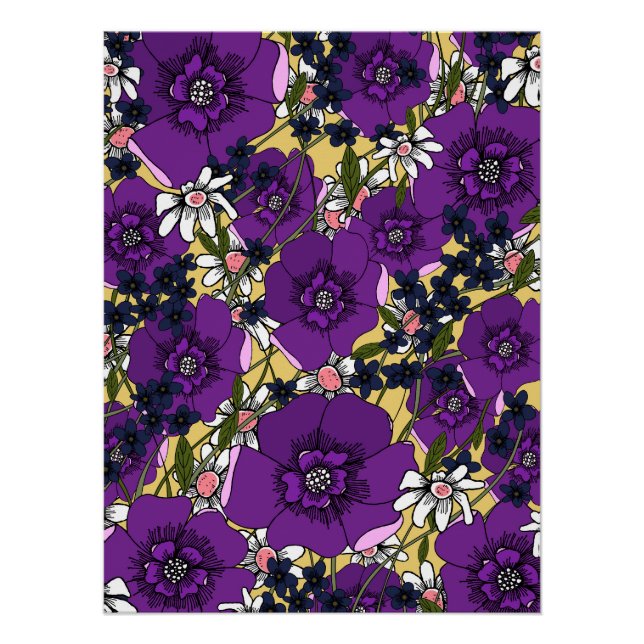 Póster Flores silvestres púrpuras vintage (Anverso)