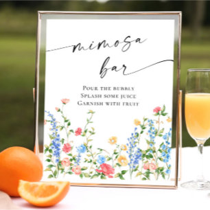 Póster Flores silvestres rosadas pasteles bar Mimosa