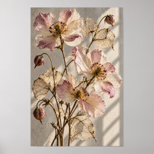 Póster Flores silvestres rosadas sonrosadas y hojas trans