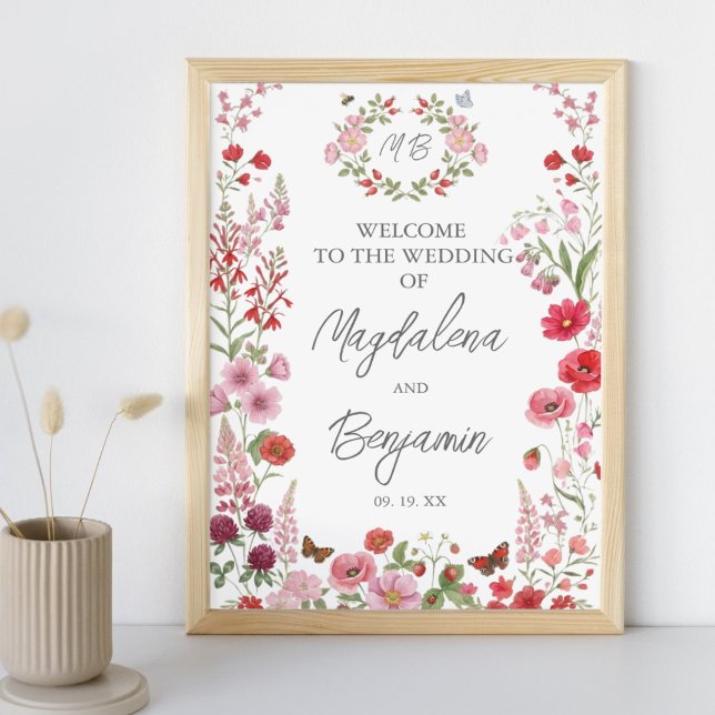 Póster Flores silvestres rosadas y rojas Bayas Bienvenida (Subido por el creador)
