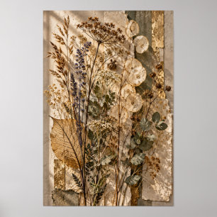 Póster Flores silvestres secas y vainas de semillas trans