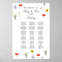 Póster Flores Silvestres Simples Asiento de Boda Dibujado