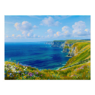 Póster "Flores silvestres sobre el mar" - Un paisaje mari