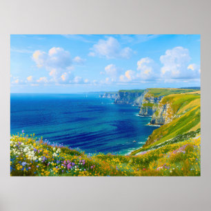 Póster "Flores silvestres sobre el mar" - Un paisaje mari