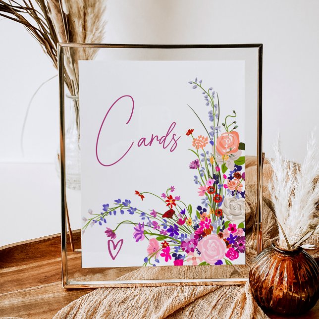 Póster Flores silvestres tarjetas de guión de la ducha de (Wild flowers script cards bridal shower poster)