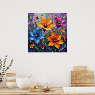 Póster Flores Silvestres Vibrantes con Impasto