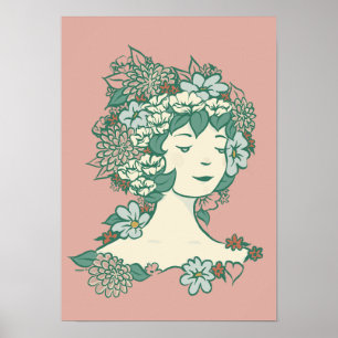 Póster Flores silvestres - Zinny - Rosa