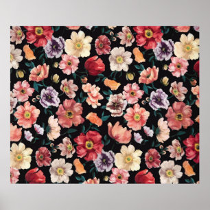 Póster flores sólidas abstractas, disposición completa, p