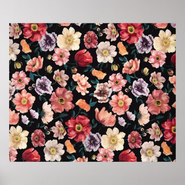Póster flores sólidas abstractas, disposición completa, p (Frente)