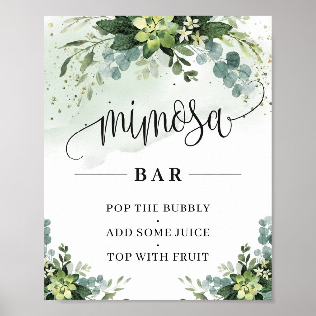 Póster Flores suculentas verde seña de bar mimosa (Frente)