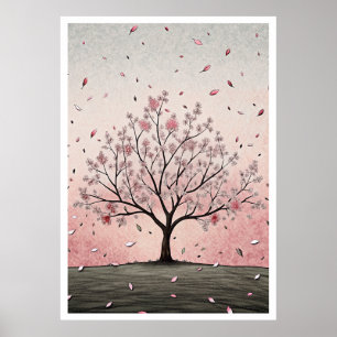 Póster Flores susurradoras: un álamo sereno de flores de