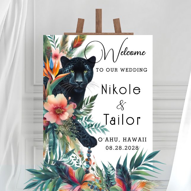 Póster Flores Tropicales Acuarelas Y Bienvenida Jaguar (Subido por el creador)