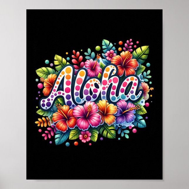 Póster Flores Tropicales Aloha Vacaciones de Verano Playa (Frente)