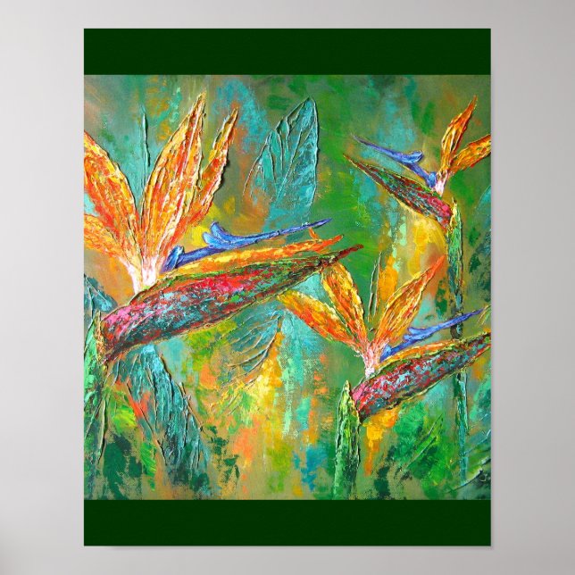 Póster Flores Tropicales Aves De Pintura De Paraíso (Frente)